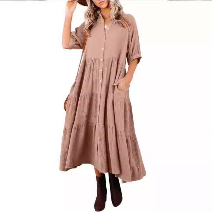 Robe décontractée boutonnée à manches longues pour femmes