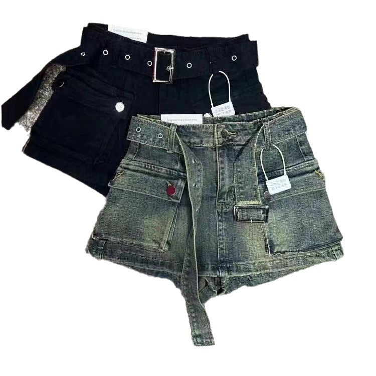 Short en jean taille haute trapèze pour femme