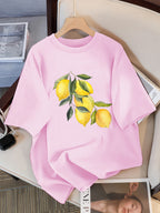 T-shirts à motif citron créatifs Femme décontracté doux hauts mode