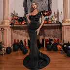Missord Robe de soirée sexy asymétrique à volants pour femme, couleur unie, robe longue de célébrité, col bateau, robe femme FT19938-2