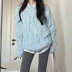 Pull grande taille lâche à col rond pour femme