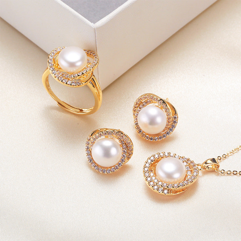 Parure Collier Bague Boucles d'Oreilles Perles
