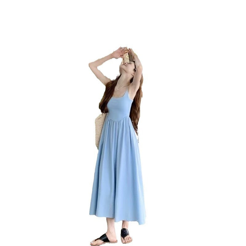Robe Salopette Plissée Bleu Doux
