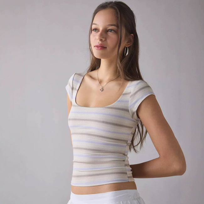 Débardeur côtelé à pois rétro à col carré et bretelles de style créateur pour femmes Main Image