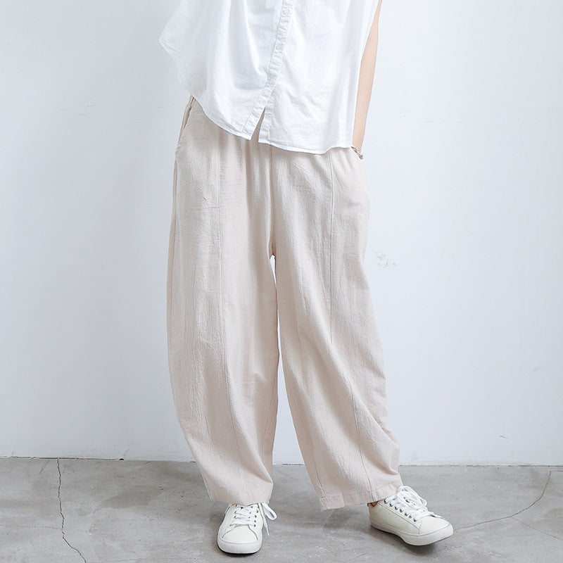 Pantalon ample femme en coton et lin pour l'été, grande taille, décontracté, coupe lanterne
