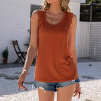 Lace Crew Neck Sleeveless Panel T-Shirt Women