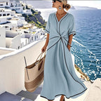 Robe Longue D'été Imprimée Rayures Décontractée Plage Vacances Manches Courtes Vêtements Femme