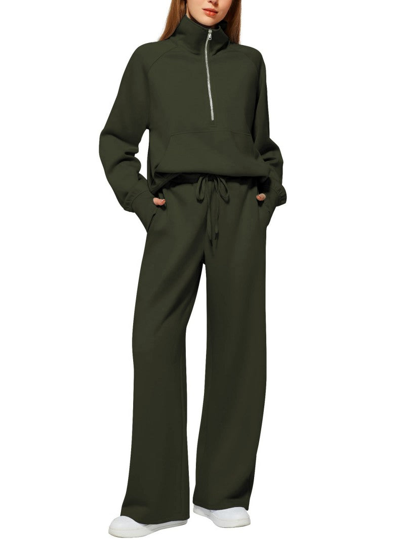 Ensemble de survêtement deux pièces pantalon et sweat-shirt zippé à manches longues de couleur unie