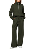 Ensemble de survêtement deux pièces pantalon et sweat-shirt zippé à manches longues de couleur unie