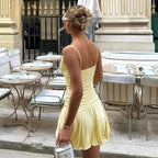Robe Courte Sexy à Bretelles et Col en V Style Y2K Slim et Volants pour Femmes