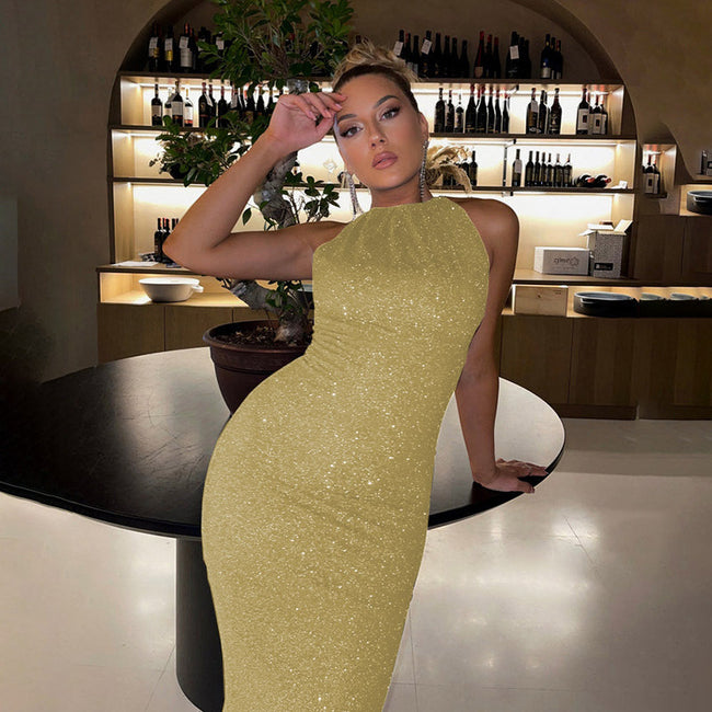 Knitted Sleeveless Slit Long Dress Dress Feminine Commuter Dress Hover Image