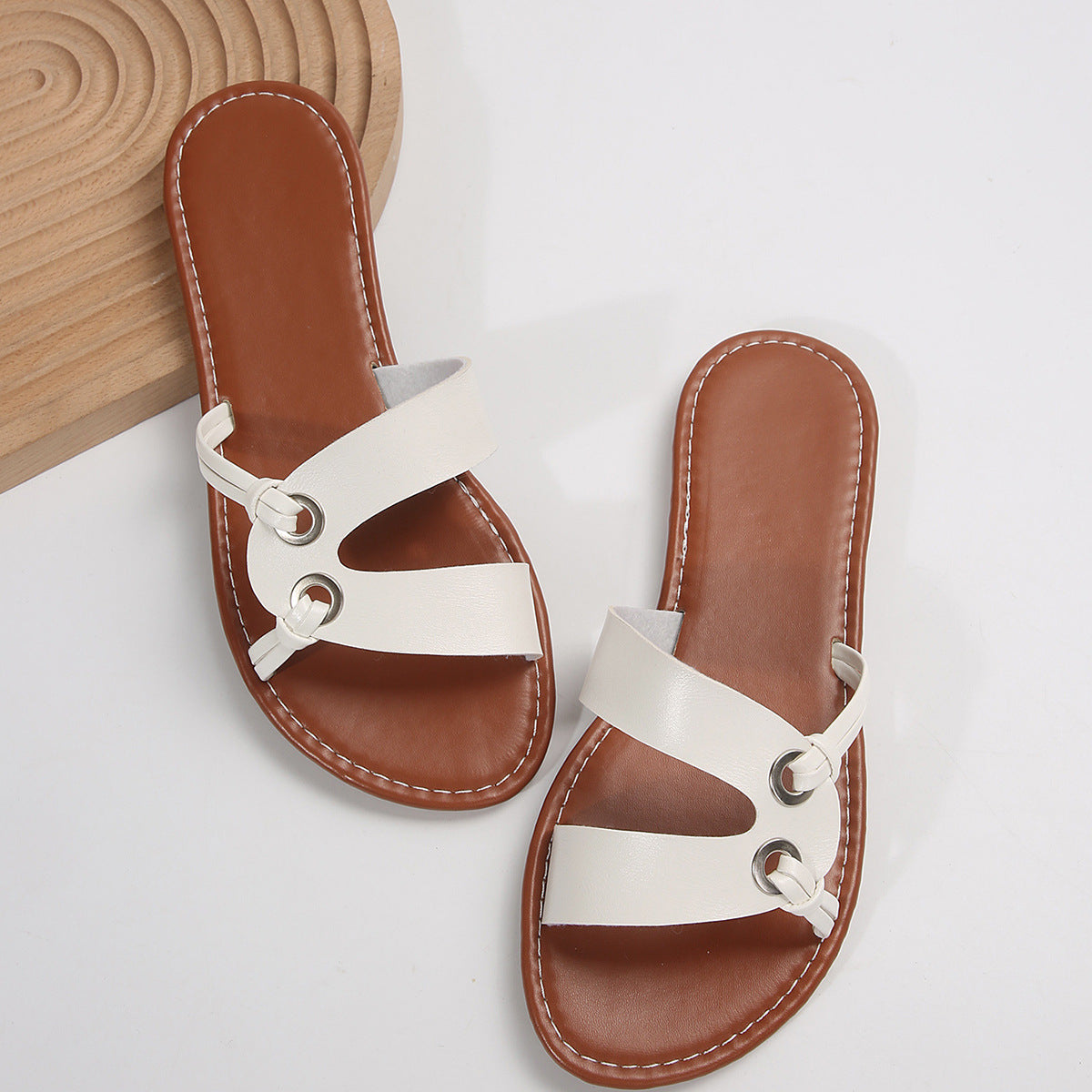 Sandales plates à bout rond, style décontracté, antidérapantes, pour femme, idéales pour l'été