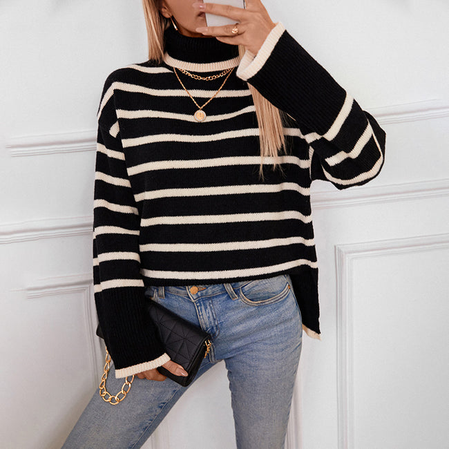 Pull-over tricoté Col roulé Automne Hiver Femme Main Image