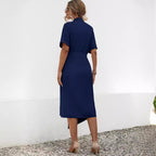 Robe courte à manches courtes pour femme, coupe ventre