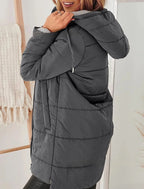 Manteau Long en Coton Uni avec Capuche et Poches pour Femme