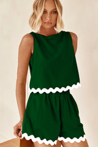 Ensemble Imprimé New Wave Débardeur Sans Manches Et Short Confortable Décontracté Couleur Unie 2 Pièces Pour Vêtements Femme