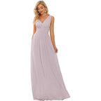 Robe longue de soirée élégante en mousseline sans manches avec décolleté en V profond pour femme