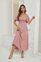 Robe d'été à col carré et dos nu, manches bouffantes, pour femmes