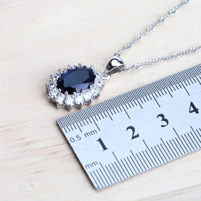 Parures de Bijoux de Mariage pour Femme en Argent 925, Zircon cubique bleu Main Image