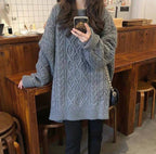 Pull style décontracté Femme ample torsadé mi-long