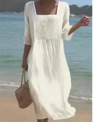 Robe longue imprimée décontractée à col rond et manches longues pour femme