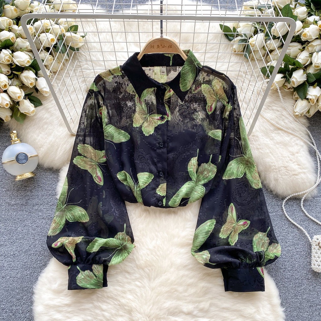 Chemise florale en tulle rétro française pour femmes, pour l'été