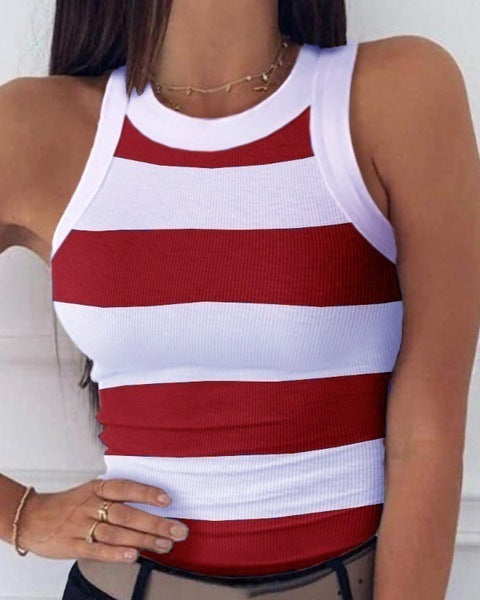 Gilet Sans Manches Imprimé Rayé Femme