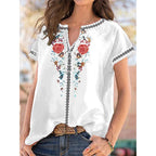 Haut T-shirt femme d'été à manches courtes imprimé ethnique