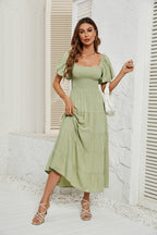 Robe d'été à col carré et dos nu, manches bouffantes, pour femmes