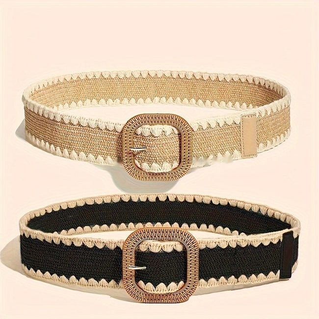 Ceinture en herbe PP élastique à boucle en bois de style européen et américain Hover Image
