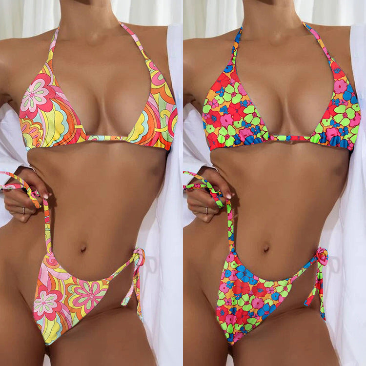 Nouveau maillot de bain bikini à cordon floral pour femme