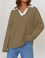 Sweat-shirt décontracté à manches longues avec broderie assortie à l'encolure