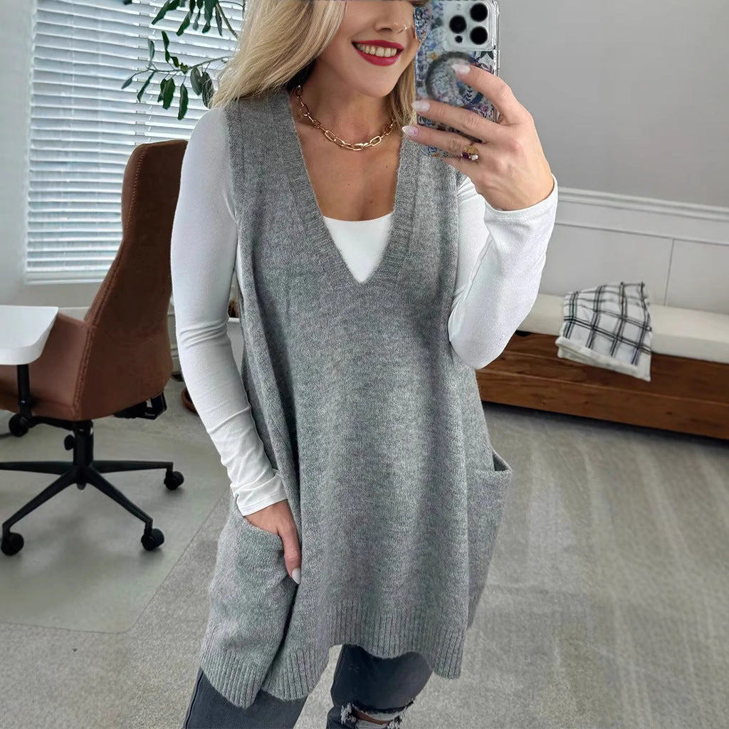 Gilet décontracté en tricot ample pour femme