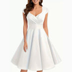 Robe mi-longue rétro pour femme, à col en V et manches mi-longues