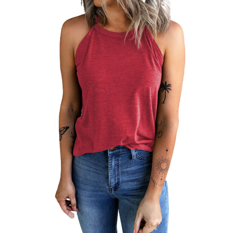 Nouvelle veste d'été sans manches unie à col rond pour femme