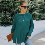 Pull ras du cou à manches longues ajouré en tricot pour femme, coupe ample, hiver