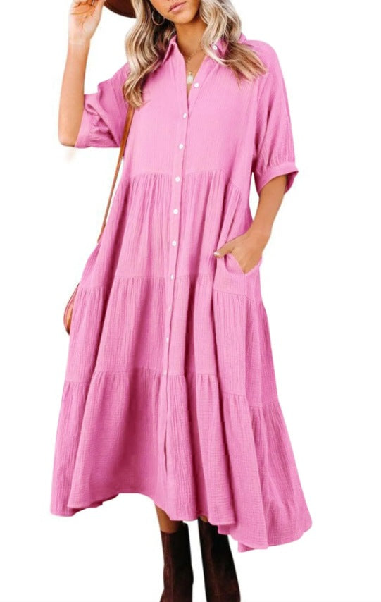 Robe décontractée boutonnée à manches longues pour femmes