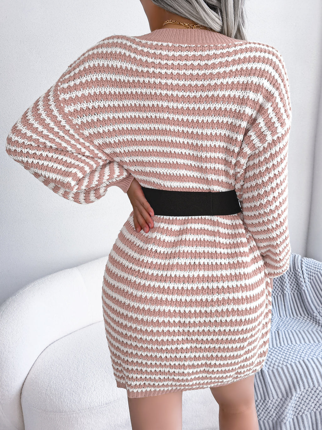 Robe en maille rayée à lacets pour femme