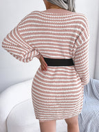 Robe en maille rayée à lacets pour femme