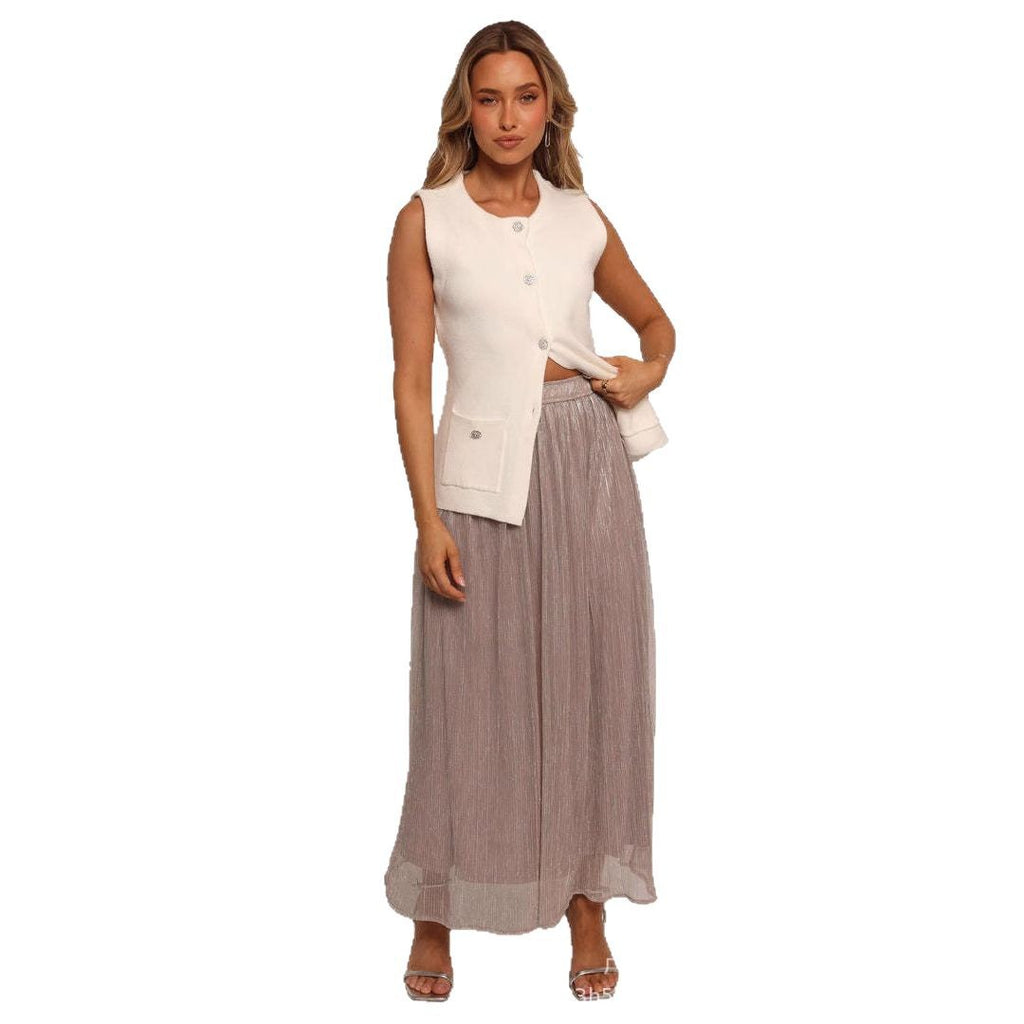 Jupe sirène unie en fil pour femme, taille haute amincissante, ligne A, en soie brillante, style français