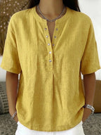 Solid Color Casual Pullover Short-Sleeve Shirt For Women