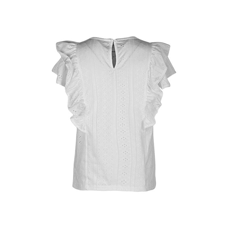 Chemisier décontracté blanc à volants patchwork pour femme