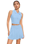Ensemble de tennis soutien-gorge brassière à glissière avant et jupe sculptants pour femme