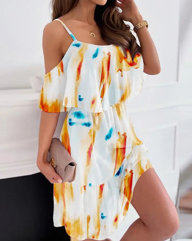 Robe bandeau à épaules dénudées en mousseline imprimée
