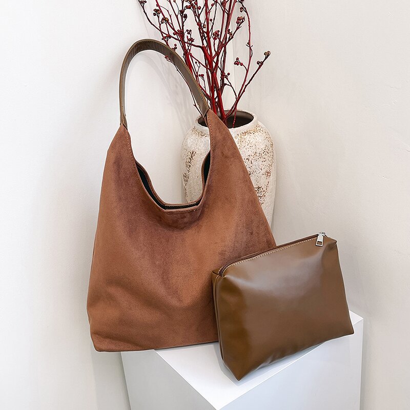 Sac cabas polyvalent en suédine mate de style rétro pour femme