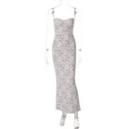Robe longue moulante à fines bretelles et dos nu pour femme