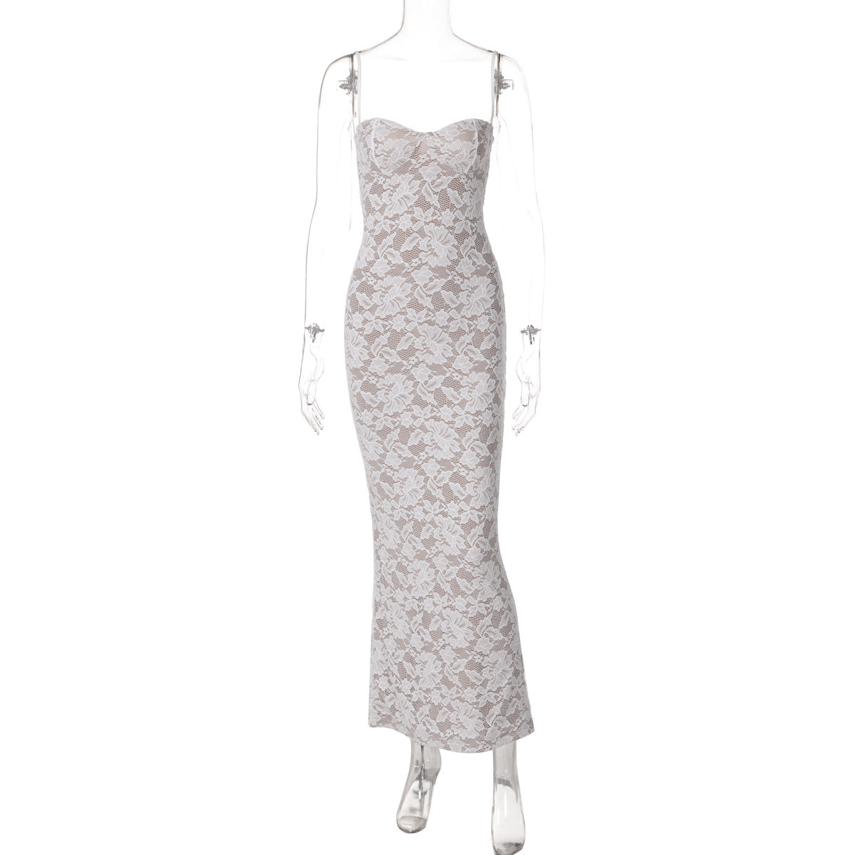 Robe longue moulante à fines bretelles et dos nu pour femme
