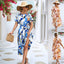 Robe d'été imprimée à manches courtes, ample, à lacets, de coupe trapèze, longue, à la mode, décontractée, pour la plage, pour femmes