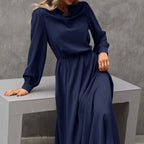 Robe drapée à manches longues pour femme