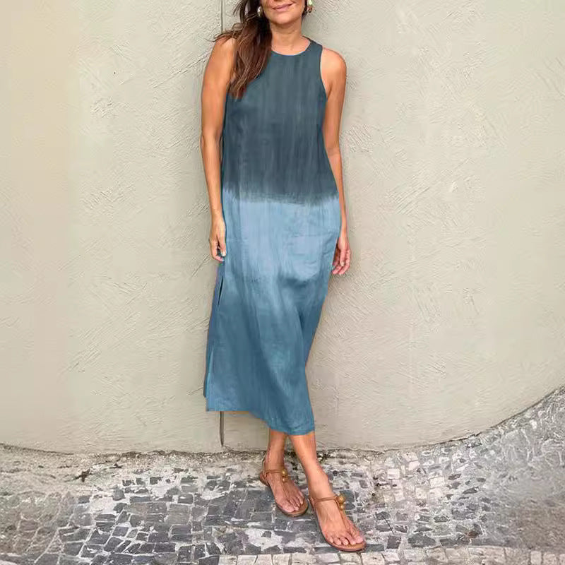 Robe en Tencel sans manches à col rond et à couleur assortie pour l'été